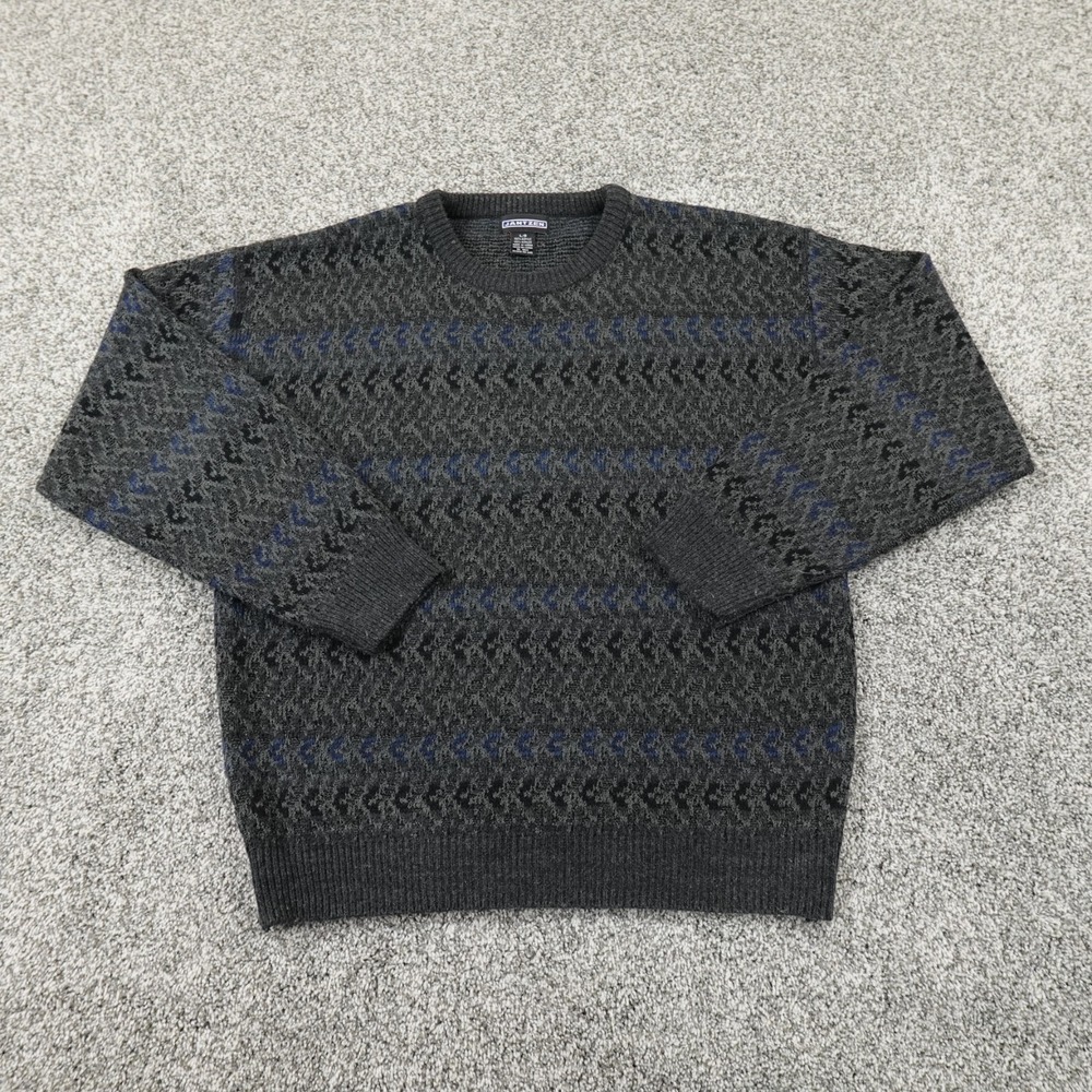 VTG Jantzen Sweater Mens L Gray Blue Ragg Marl Cosby Grandpa Pullover V Neck